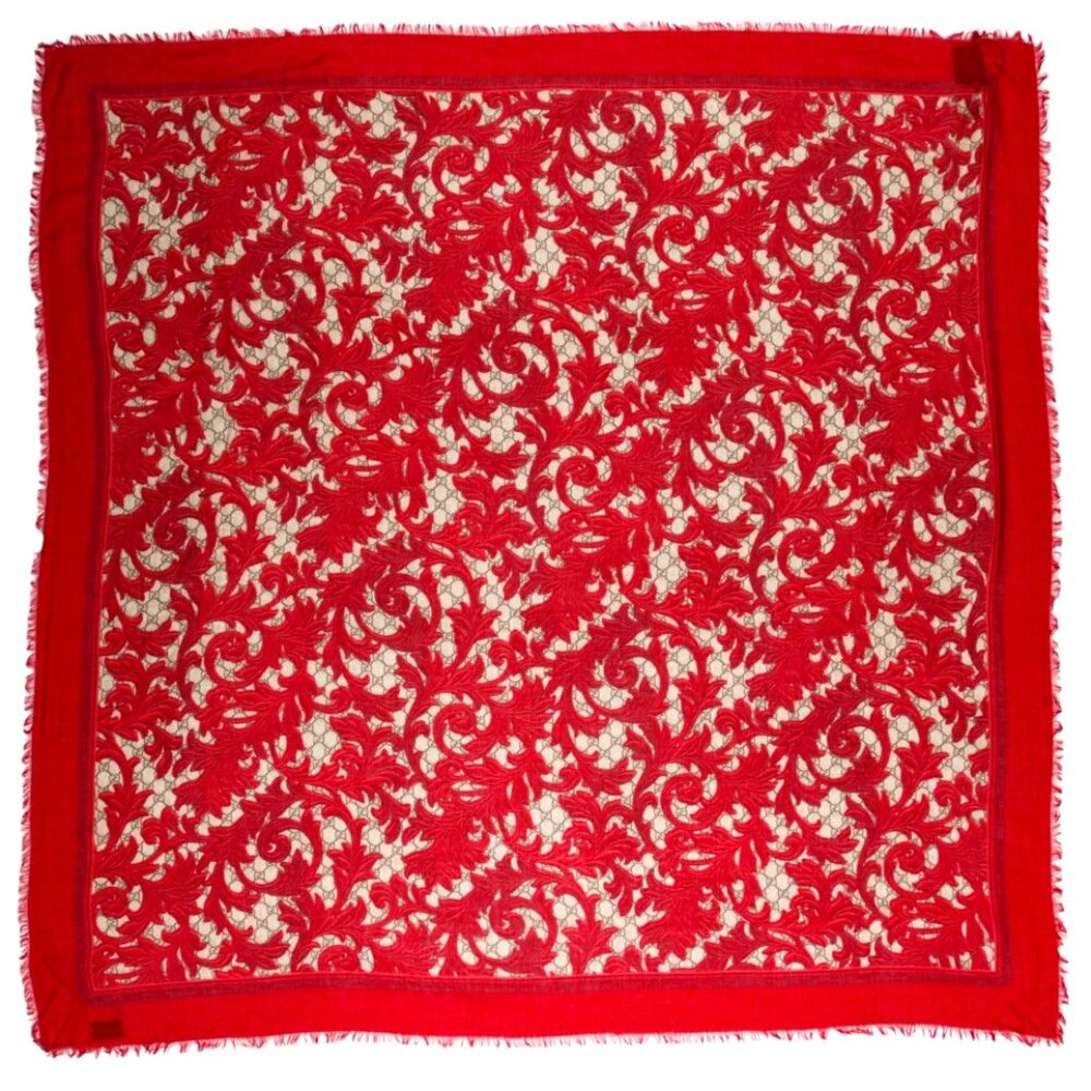 Gucci monogrammed Arabesque red silk shawl
